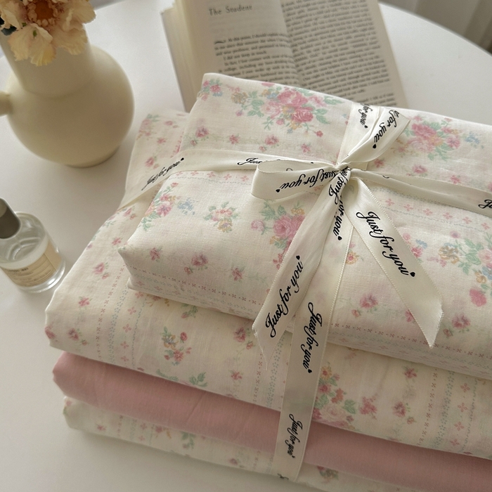 91家纺网 家纺一手货源 找家纺 优品阁  2025新款A类全棉有氧双层纱四件套 蔷薇