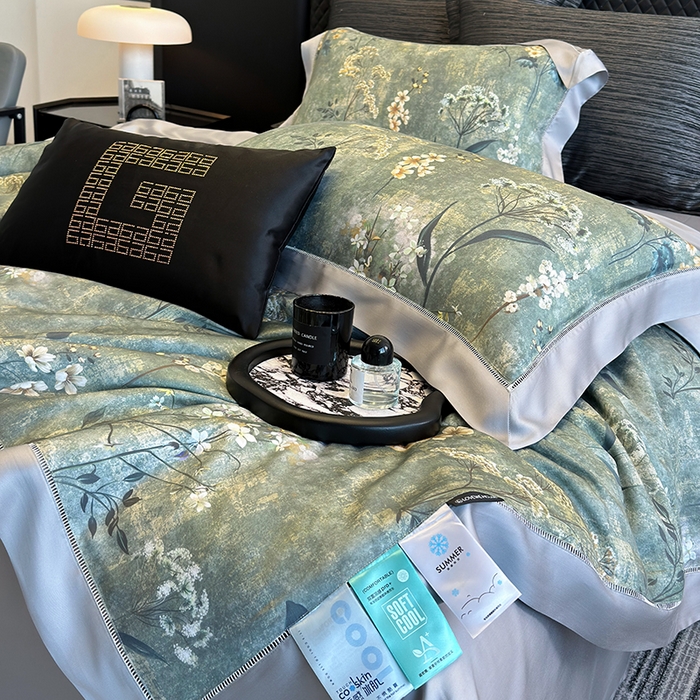 91家纺网 家纺一手货源 找家纺 若未家居 LOVEWE HOUSE 2025新款兰精天丝印花夏被及夏被四件套 空山栀子（床单款+床盖款）