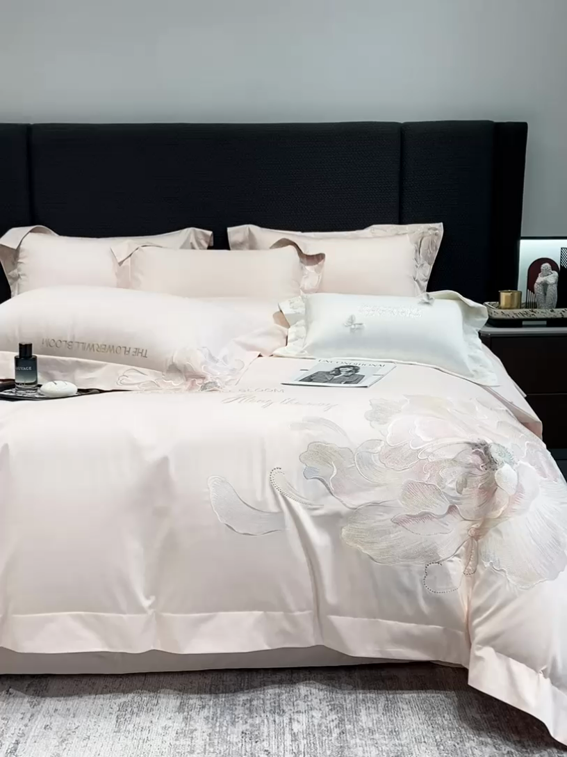 91家纺网 家纺一手货源 找家纺 星蕴家纺 2025新款100支澳棉正宗长绒棉四件套-绽放 绽放 西柚粉