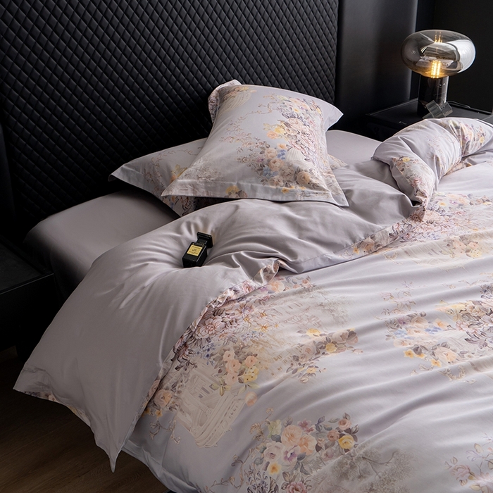 91家纺网 家纺一手货源 找家纺 皇寝世家家居 2025新款60S新疆长绒棉数码印花全棉床上四件套纯棉床品套件 花城-紫