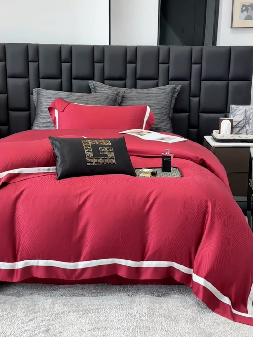 91家纺网 家纺一手货源 找家纺 （总）若未家居 LOVEWE HOUSE 2025新款天丝提花套件撞色轻奢风四件套-天丝布拉格