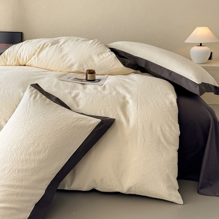 91家纺网 家纺一手货源 找家纺 若未家居 LOVEWE HOUSE 2025新款50S色织空气层水洗大提花全棉四件套 流光-云氧白