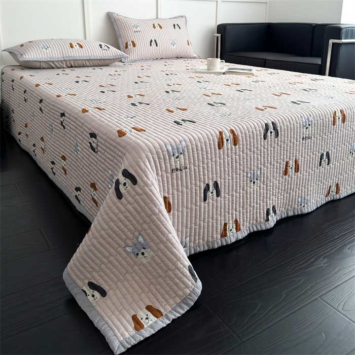 91家纺网 家纺一手货源 找家纺 美优兰 2025春夏新款双面天丝高温砂洗床盖 汪星人