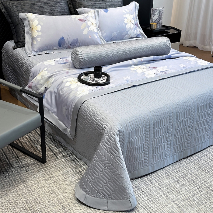 91家纺网 家纺一手货源 找家纺 若未家居 LOVEWE HOUSE 2025新款兰精天丝印花夏被及夏被四件套 紫郁气氛（床单款+床盖款）