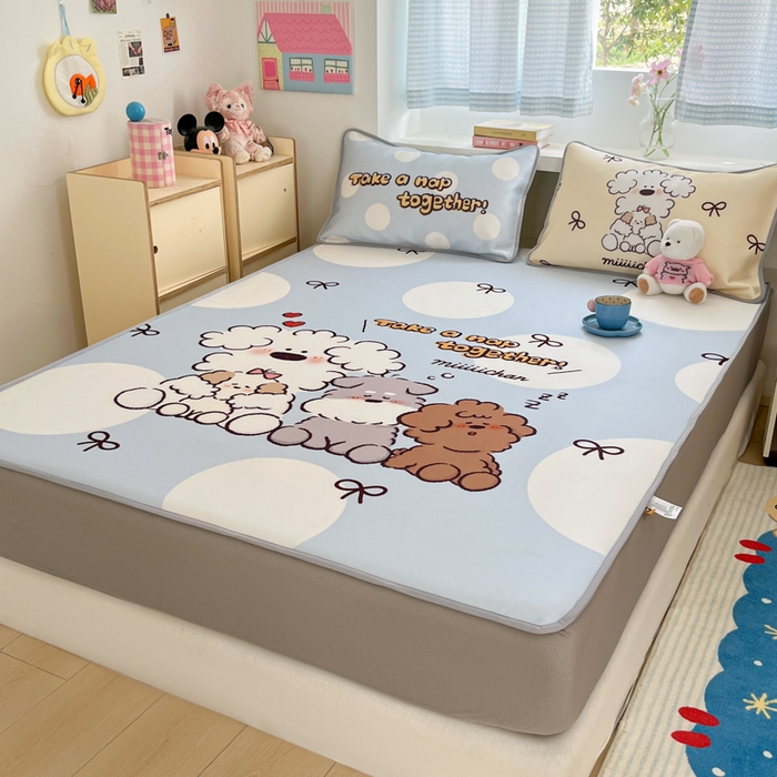 91家纺网 家纺一手货源 找家纺 （总）金爱家  2025新款正版授权miiiiichan可爱卡通大版数码印花A类1200D冰感丝凉感席冰丝三件套平铺床笠系列