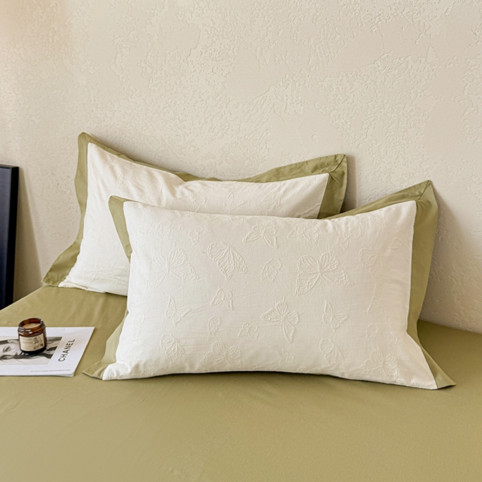 91家纺网 家纺一手货源 找家纺 若未家居 LOVEWE HOUSE 2025新款50S色织空气层水洗大提花全棉四件套 梦蝶-春日白