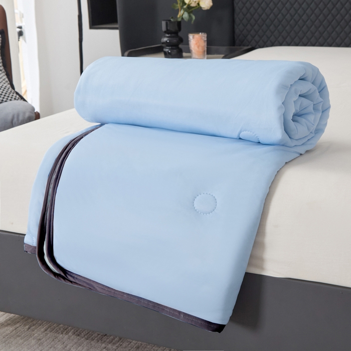 91家纺网 家纺一手货源 找家纺 丝薇雅 2025新款凉感丝夏被冰淇淋夏凉被 黑边-圆圈天蓝