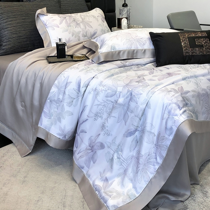 91家纺网 家纺一手货源 找家纺 若未家居 LOVEWE HOUSE 2025新款兰精天丝印花夏被及夏被四件套 落叶派对（床单款+床盖款）