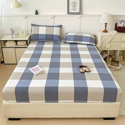 2025新款全棉水洗棉套件-单床笠 蓝大格