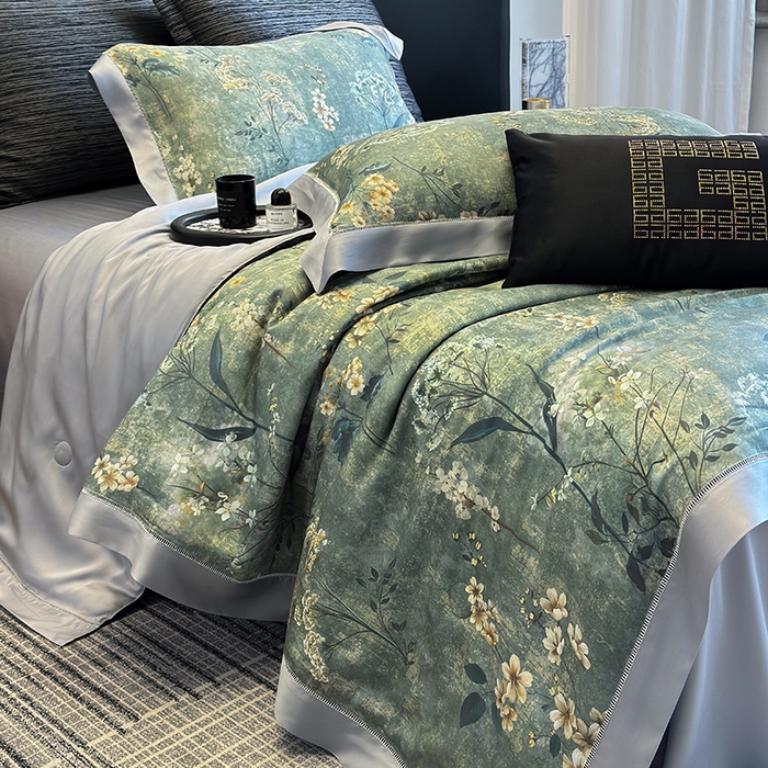 91家纺网 家纺一手货源 找家纺 若未家居 LOVEWE HOUSE 2025新款兰精天丝印花夏被及夏被四件套 空山栀子（床单款+床盖款）