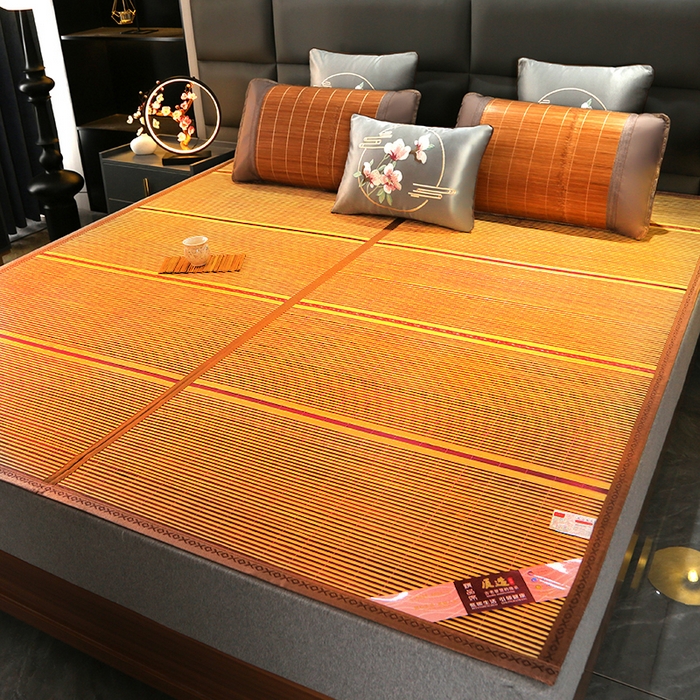 91家纺网 家纺一手货源 找家纺 森璐家纺 2025新款茶香养生竹席藤席草席冰丝席凉席子 木纹-反面亚草