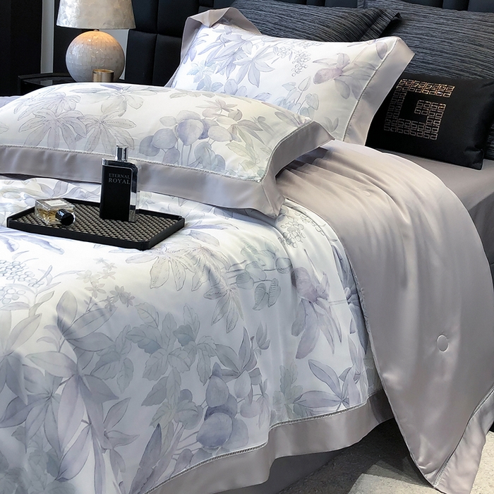 91家纺网 家纺一手货源 找家纺 若未家居 LOVEWE HOUSE 2025新款兰精天丝印花夏被及夏被四件套 落叶派对（床单款+床盖款）