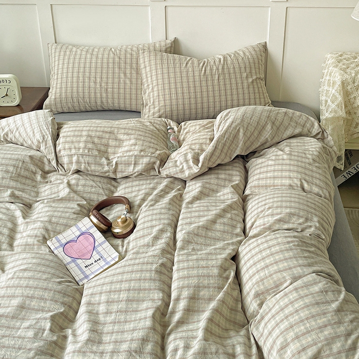 91家纺网 家纺一手货源 找家纺 大柏树 2025新款全棉水洗棉套件-床单四件套 日落灰