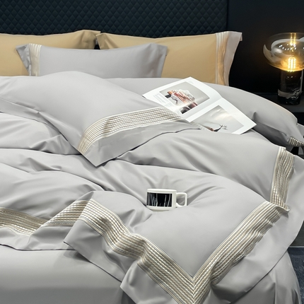 皇寝世家家居 2025新款100支长绒棉磨毛四件套纯棉全棉冬保暖床单加厚床上被套-欧文系列 灰色