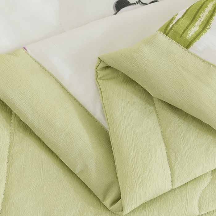 91家纺网 家纺一手货源 找家纺 红日子纺织品 2025新款棉麻夏被四件套 快乐熊猫