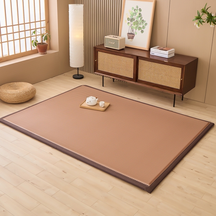 91家纺网 家纺一手货源 找家纺 绒艺席业 2025新款PE藤席地垫 斜纹编织 白玉