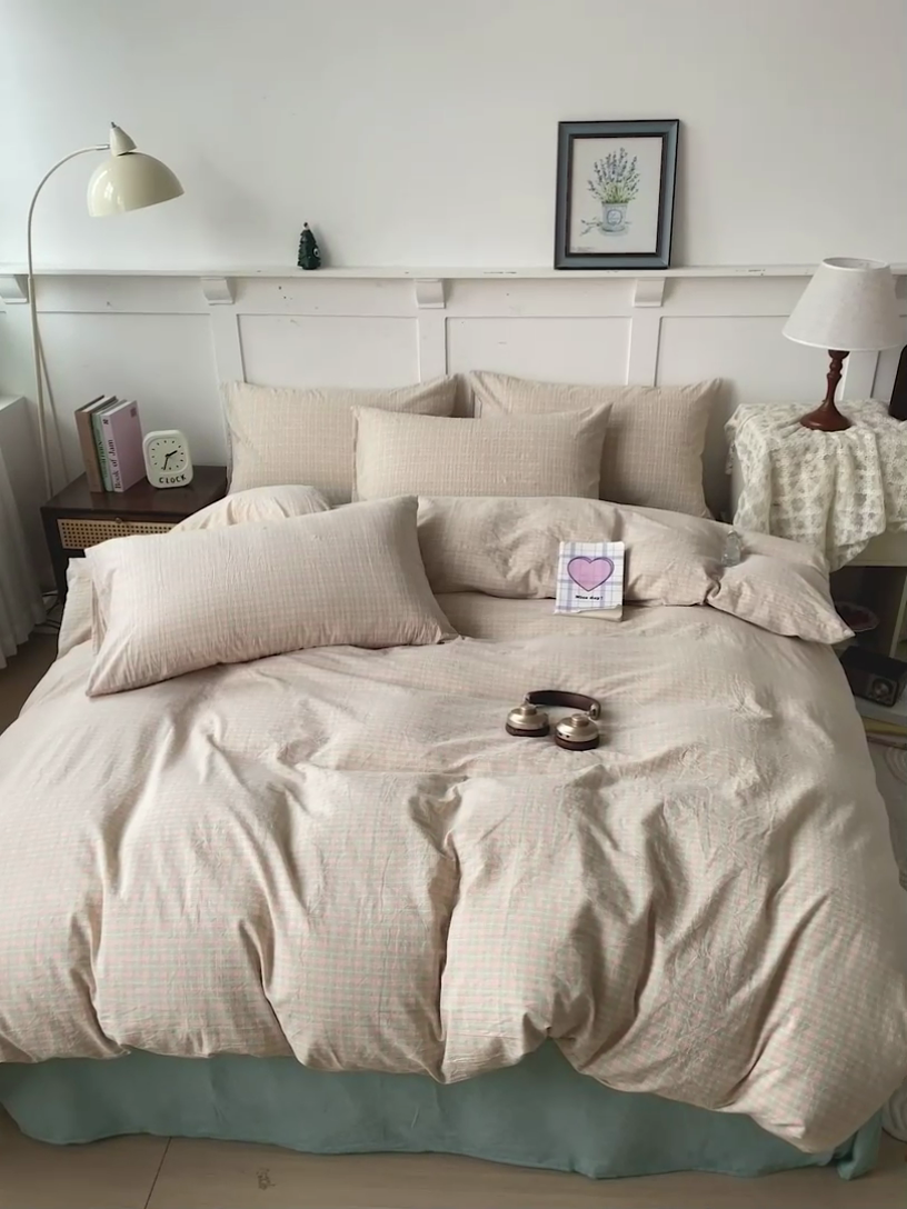 91家纺网 家纺一手货源 找家纺 大柏树 2025新款全棉水洗棉套件-床单四件套 日落灰