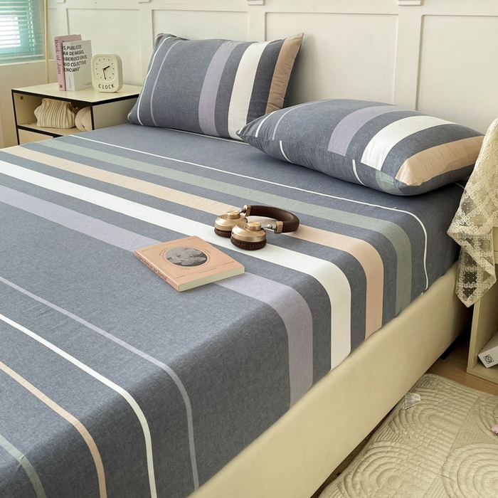 91家纺网 家纺一手货源 找家纺 2025新款全棉水洗棉套件-单床笠 流年灰