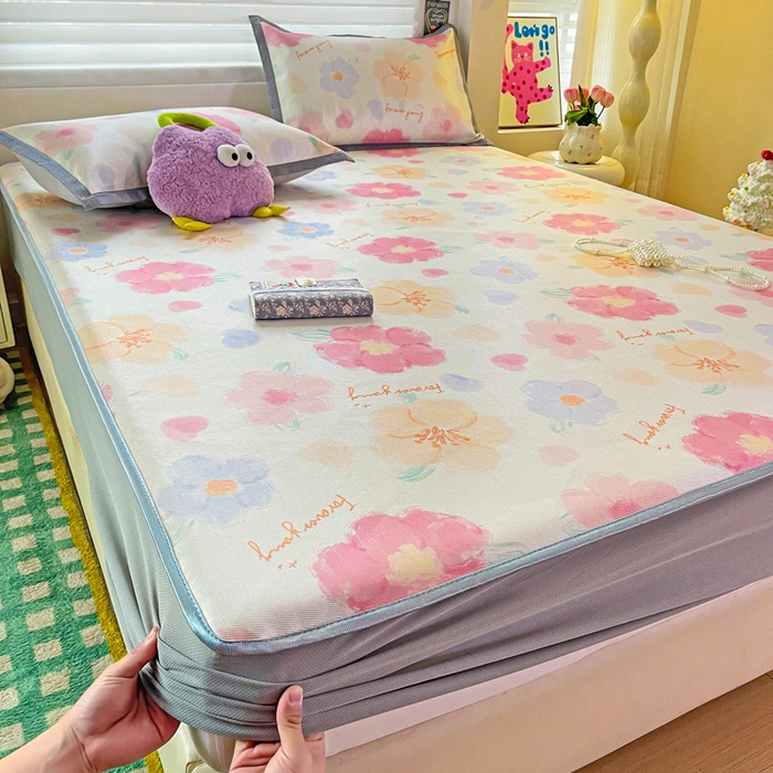 91家纺网 家纺一手货源 找家纺 金盛纺 2025新款A类数码印花冰丝席-床笠款 天女散花