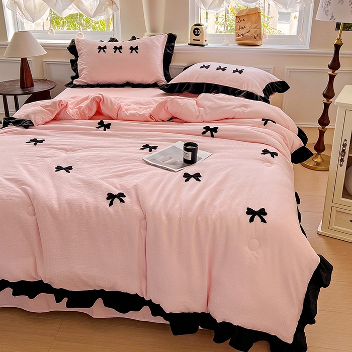 91家纺网 家纺一手货源 找家纺 梦之岛 2025新款韩版小泡泡水洗棉毛巾绣四件套-蝶梦 蝶梦蝴蝶结-玉