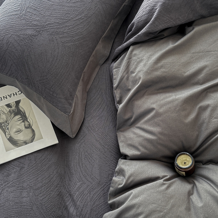 91家纺网 家纺一手货源 找家纺 若未家居 LOVEWE HOUSE 2025新款50S色织空气层水洗大提花全棉四件套 流光-碳素灰