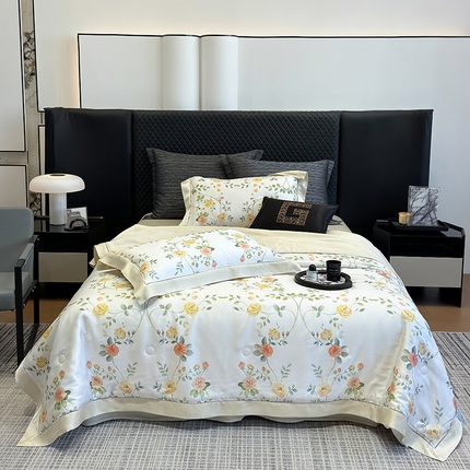 若未家居 LOVEWE HOUSE 2025新款兰精天丝印花夏被及夏被四件套 奶酪玫瑰（床单款+床盖款）