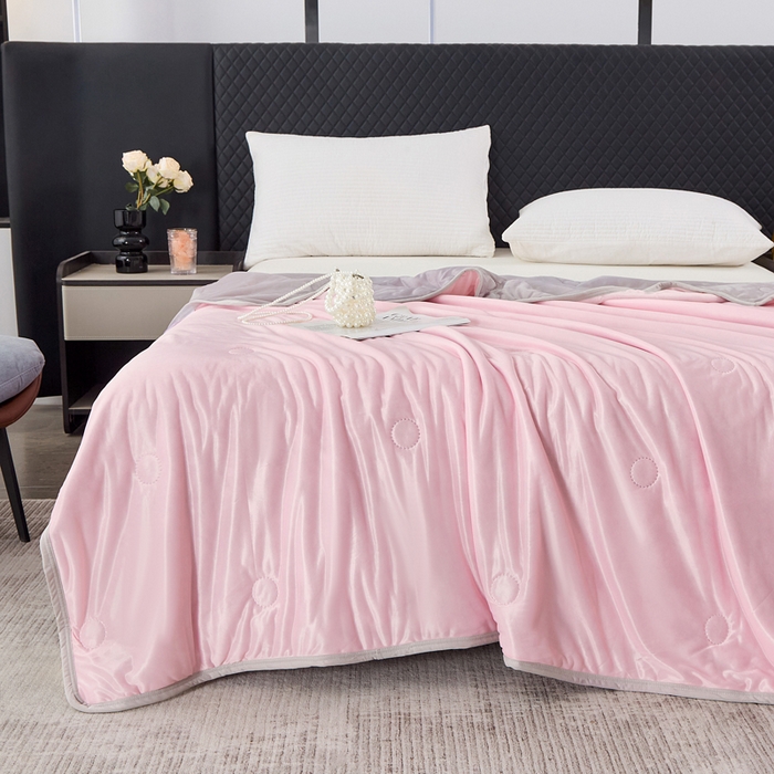 91家纺网 家纺一手货源 找家纺 丝薇雅 2025新款凉感丝夏被冰淇淋夏凉被 圆圈粉色