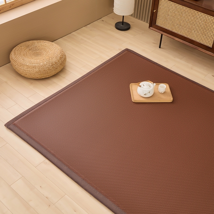 91家纺网 家纺一手货源 找家纺 绒艺席业 2025新款PE藤席地垫 咖色