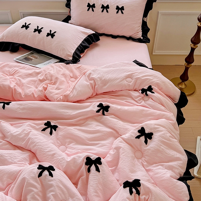 91家纺网 家纺一手货源 找家纺 梦之岛 2025新款韩版小泡泡水洗棉毛巾绣四件套-蝶梦 蝶梦蝴蝶结-玉