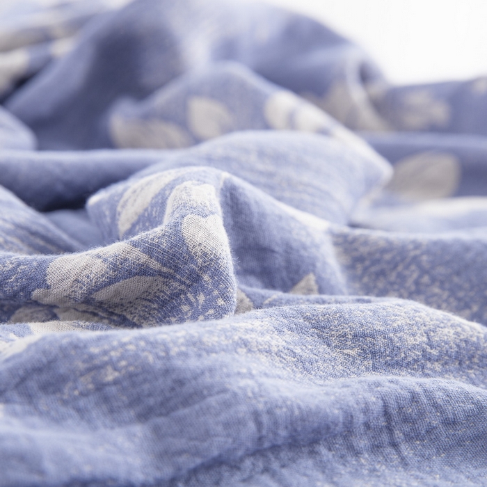 91家纺网 家纺一手货源 找家纺 2025新款全棉色织双层纱纽扣款四件套 云纱-浅兰