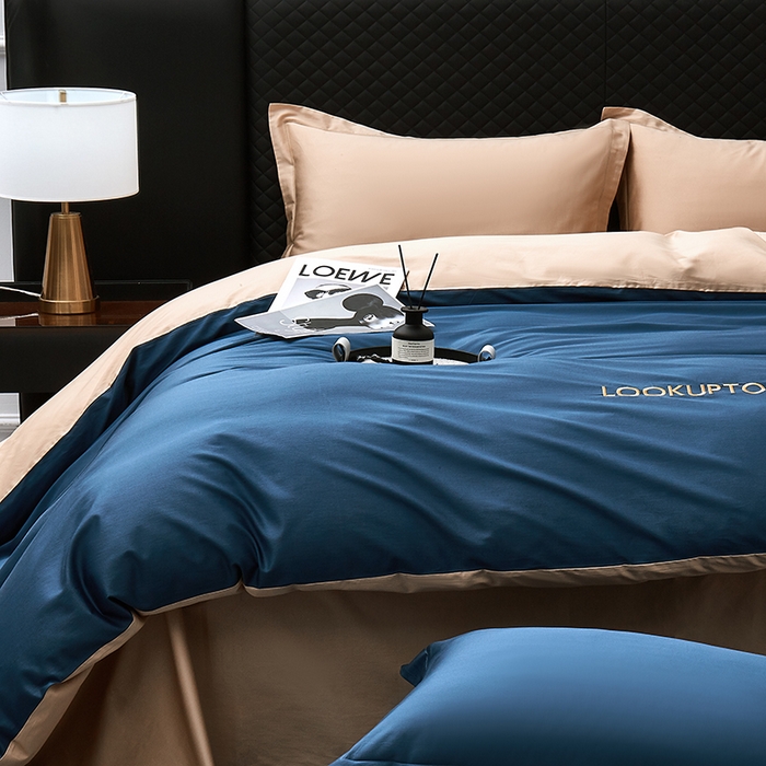 91家纺网 家纺一手货源 找家纺 皇寝世家家居 2025新款全棉纯棉A类100s长绒棉四件套刺绣绣花纯色贡缎床单款-诗雅 诗雅-藏青色