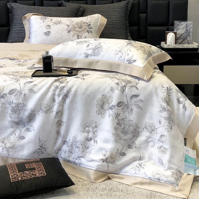 91家纺网 家纺一手货源 找家纺 若未家居 LOVEWE HOUSE 2025新款兰精天丝印花夏被及夏被四件套 芍药连枝（床单款+床盖款）