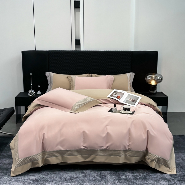 91家纺网 家纺一手货源 找家纺 皇寝世家家居 2025新款100支长绒棉磨毛四件套纯棉全棉冬保暖床单加厚床上被套-欧文系列 粉金