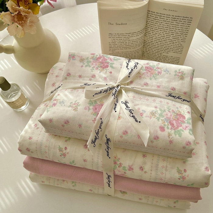 91家纺网 家纺一手货源 找家纺 优品阁  2025新款A类全棉有氧双层纱四件套 蔷薇