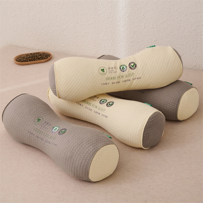 91家纺网 家纺一手货源 找家纺 芯洲 2025新款针织棉荞麦颈椎牵引枕枕头枕芯 针织圆形颈椎枕-咖42*12cm/只（苦荞麦）