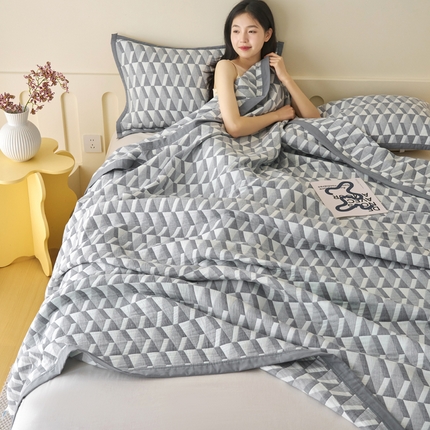 棠薇家纺  2025新款北欧风盖毯毛巾被 菱格灰