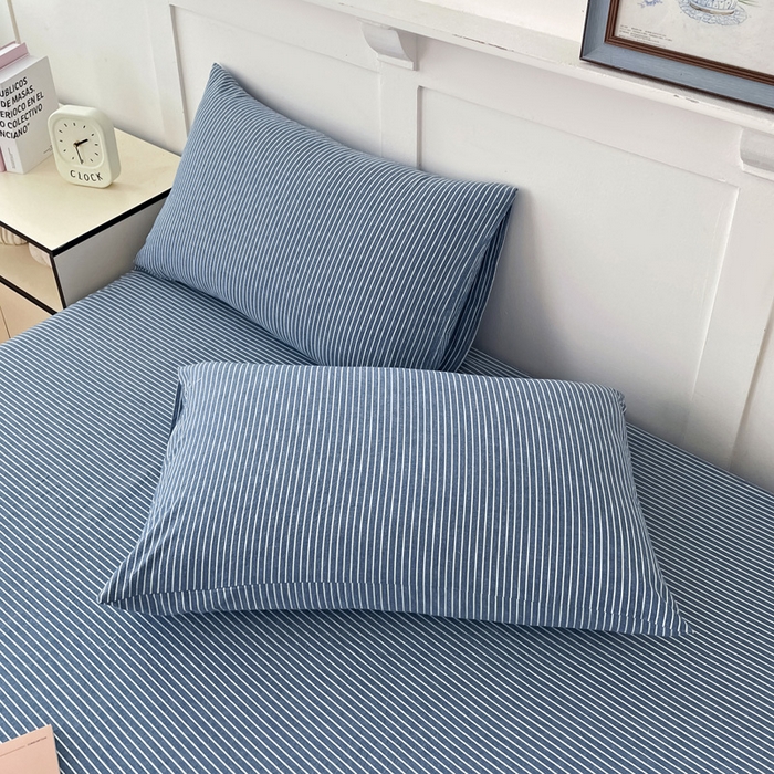 91家纺网 家纺一手货源 找家纺 2025新款全棉水洗棉套件-单床笠 蓝细条