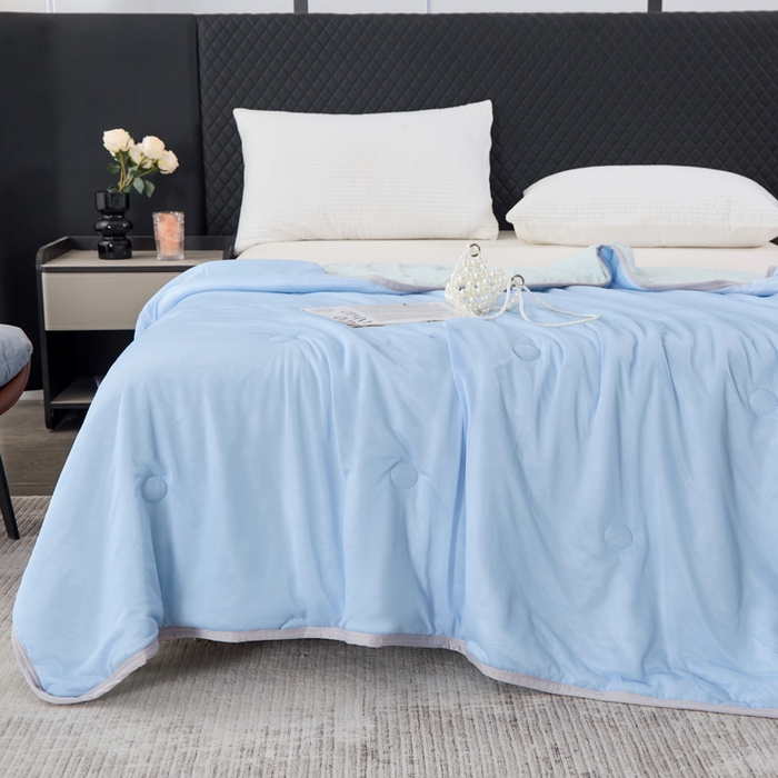 91家纺网 家纺一手货源 找家纺 丝薇雅 2025新款凉感丝夏被冰淇淋夏凉被 圆圈天蓝