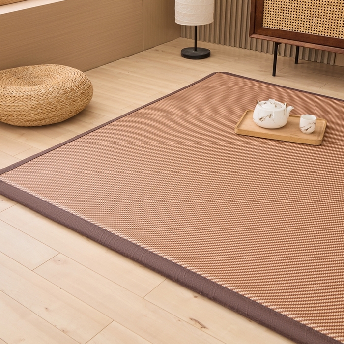 91家纺网 家纺一手货源 找家纺 绒艺席业 2025新款PE藤席地垫 斜纹编织 白玉