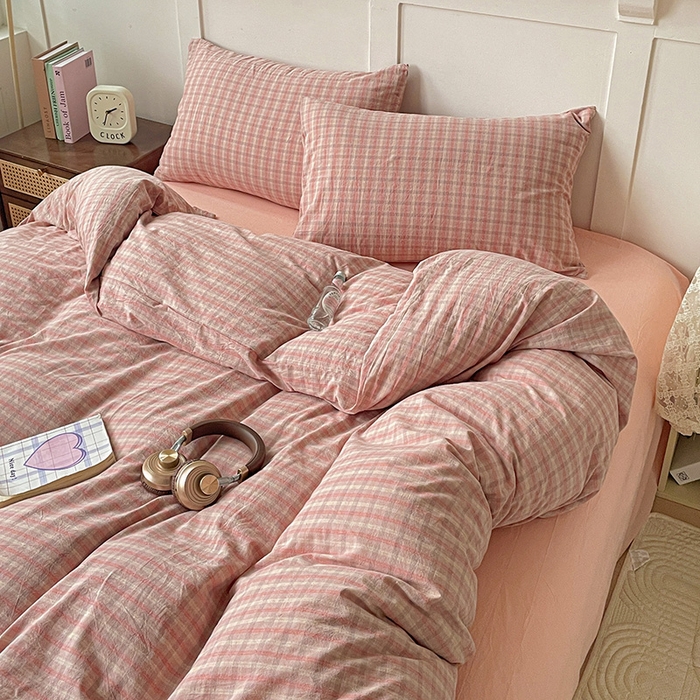 91家纺网 家纺一手货源 找家纺 大柏树 2025新款全棉水洗棉套件-床单四件套 日落红