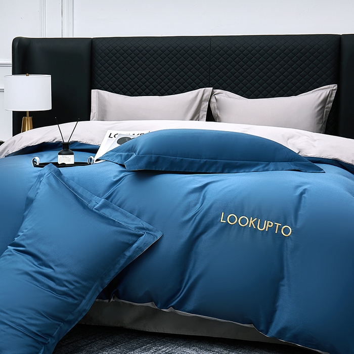 91家纺网 家纺一手货源 找家纺 皇寝世家家居 2025新款全棉纯棉A类100s长绒棉四件套刺绣绣花纯色贡缎床单款-诗雅 诗雅-湖蓝色