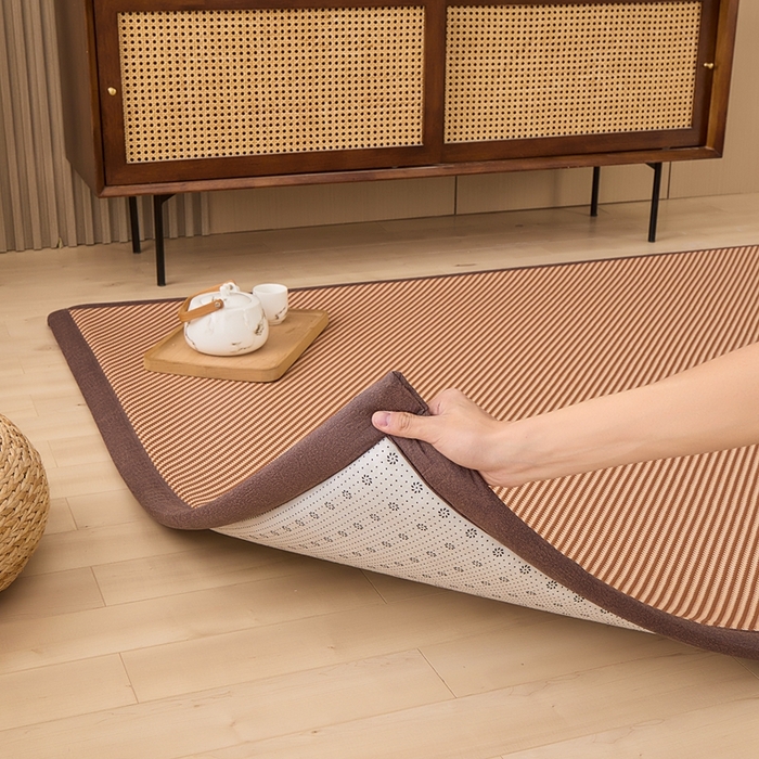 91家纺网 家纺一手货源 找家纺 绒艺席业 2025新款PE藤席地垫 斜纹编织 白玉