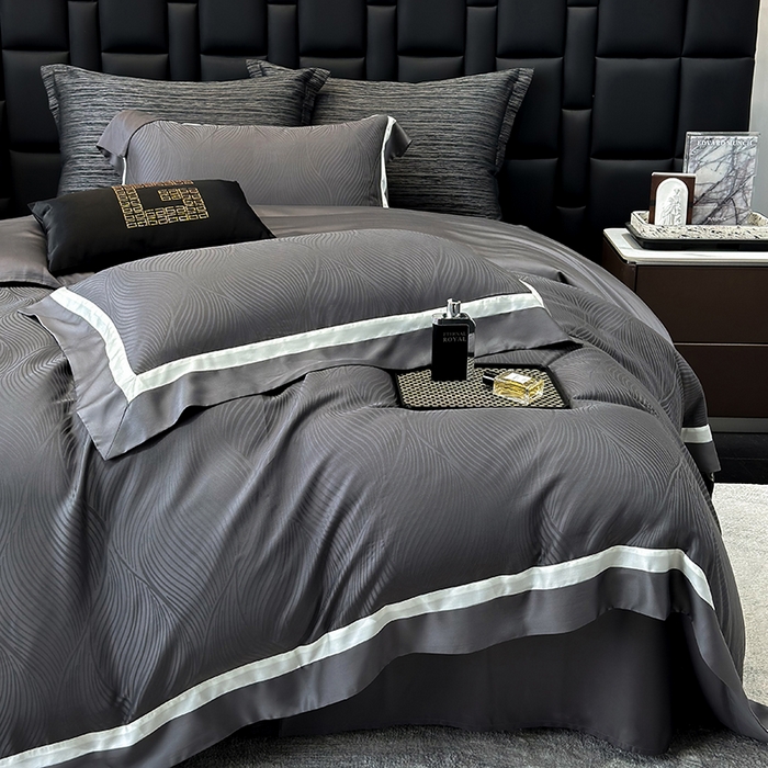 91家纺网 家纺一手货源 找家纺 若未家居 LOVEWE HOUSE 2025新款天丝提花套件撞色轻奢风四件套-天丝布拉格 天丝布拉格 玄灰