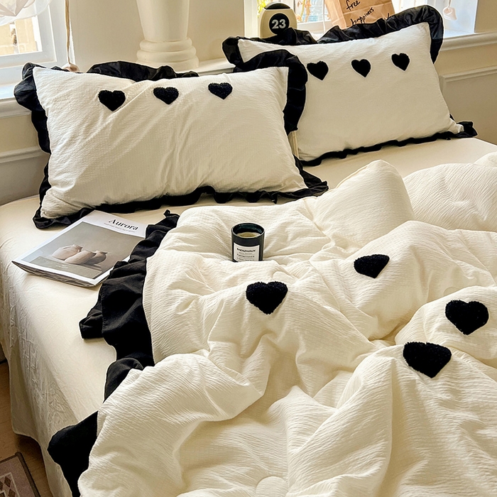 91家纺网 家纺一手货源 找家纺 梦之岛 2025新款韩版小泡泡水洗棉毛巾绣四件套-蝶梦 蝶梦爱心-奶白