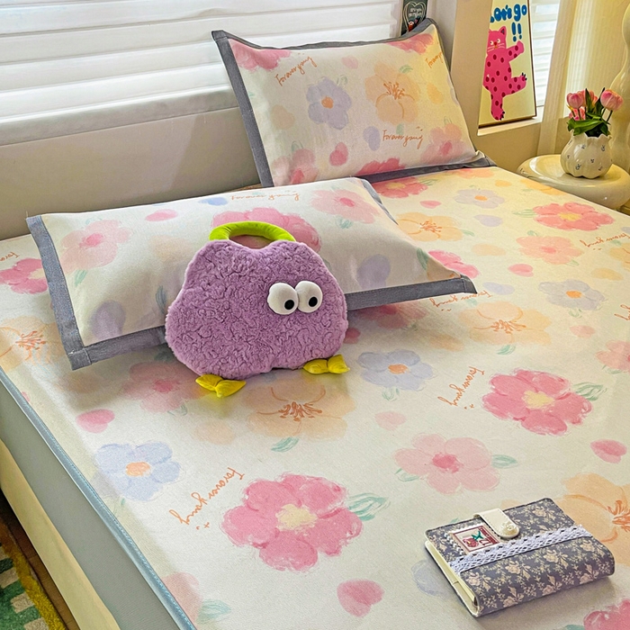 91家纺网 家纺一手货源 找家纺 金盛纺 2025新款A类数码印花冰丝席-床笠款 天女散花