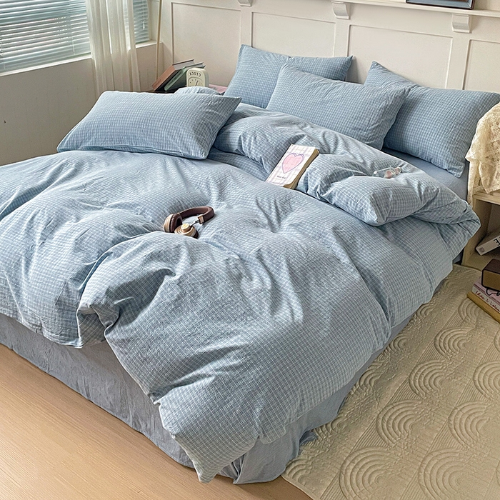 91家纺网 家纺一手货源 找家纺 大柏树 2025新款全棉水洗棉套件-床单四件套 春野兰