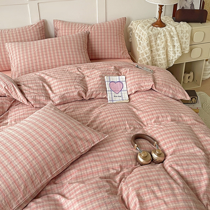 91家纺网 家纺一手货源 找家纺 大柏树 2025新款全棉水洗棉套件-床单四件套 日落红