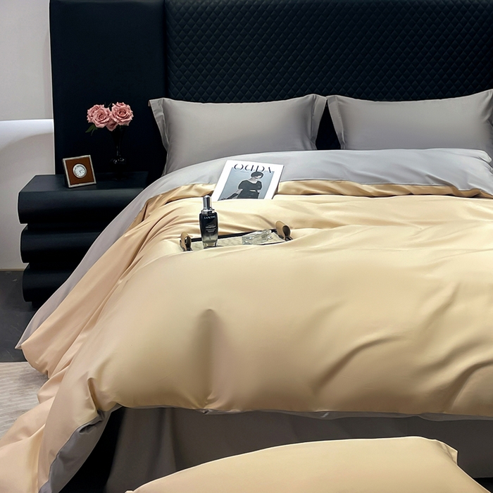 91家纺网 家纺一手货源 找家纺 皇寝世家家居 2025新款全棉纯棉A类100s长绒棉四件套刺绣绣花纯色贡缎床单款-诗雅 诗雅-香槟金