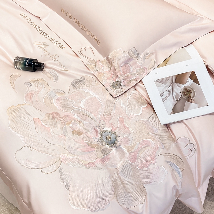 91家纺网 家纺一手货源 找家纺 星蕴家纺 2025新款100支澳棉正宗长绒棉四件套-绽放 绽放 西柚粉