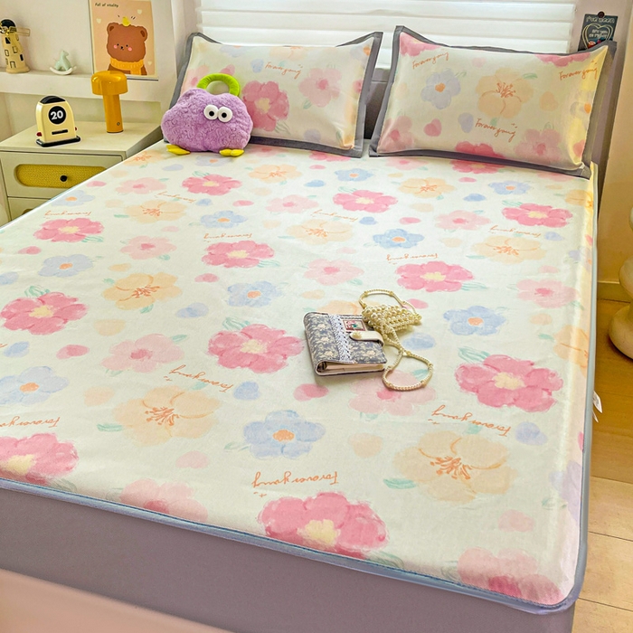 91家纺网 家纺一手货源 找家纺 金盛纺 2025新款A类数码印花冰丝席-床笠款 天女散花